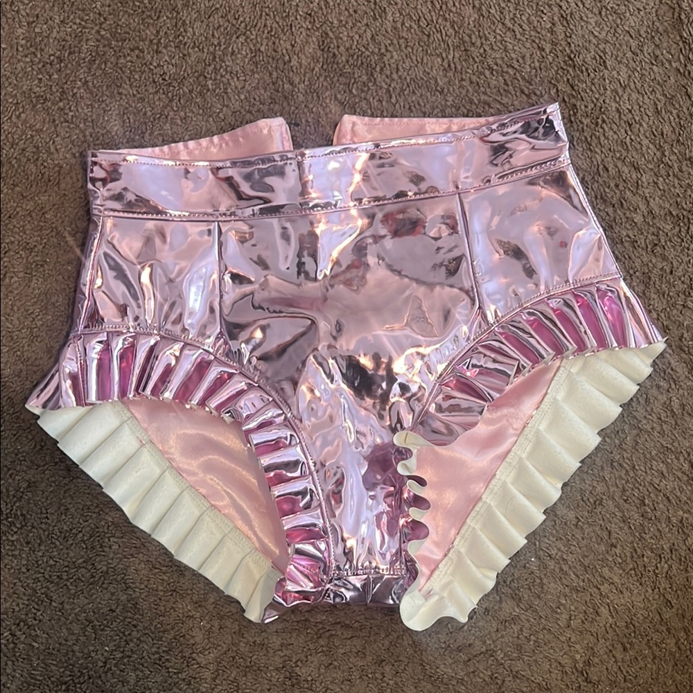Charming Pink Satin Shorts with Ruffle Detail